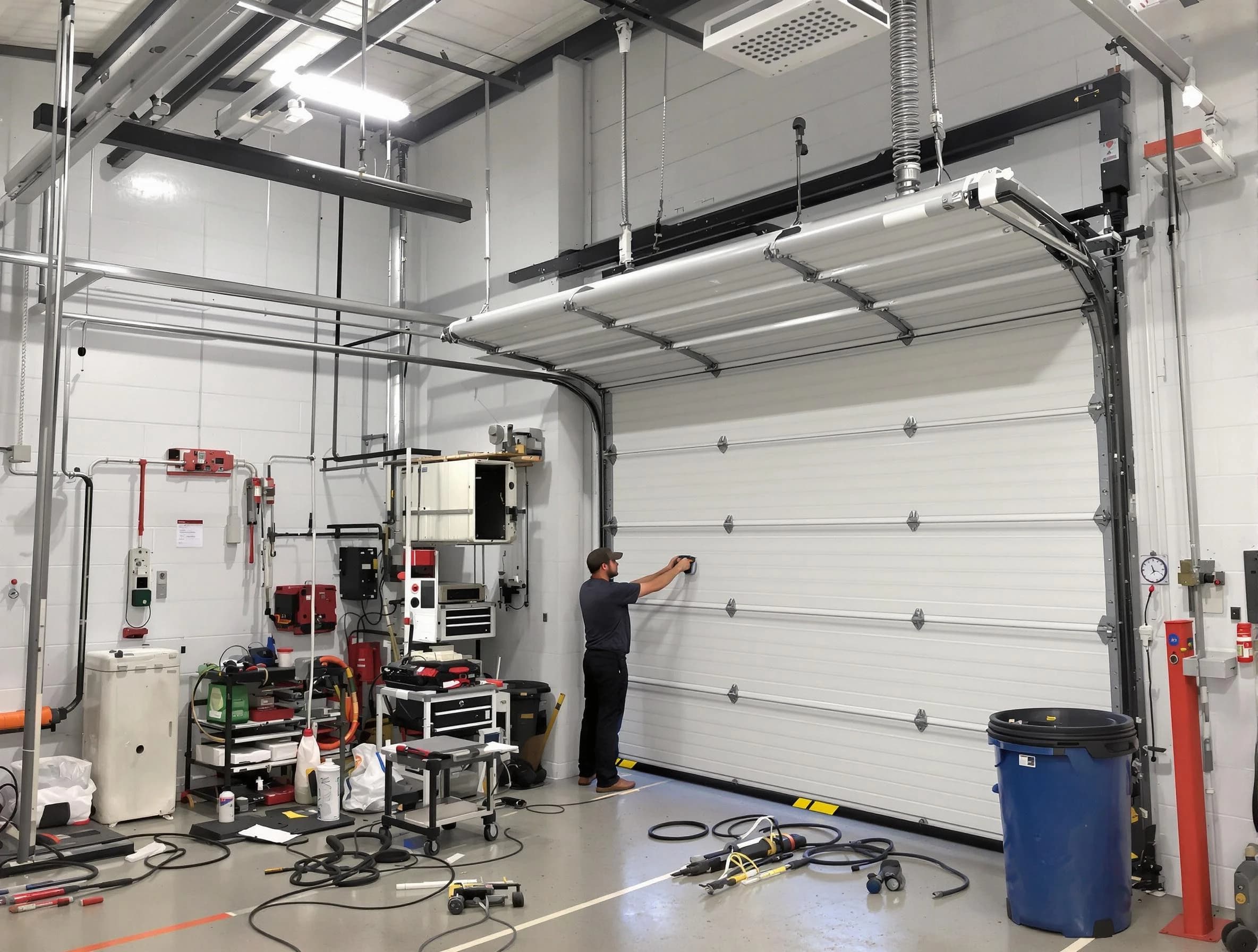 Chelsea Garage Door Repair certified technician performing commercial door repair at a Chelsea business facility